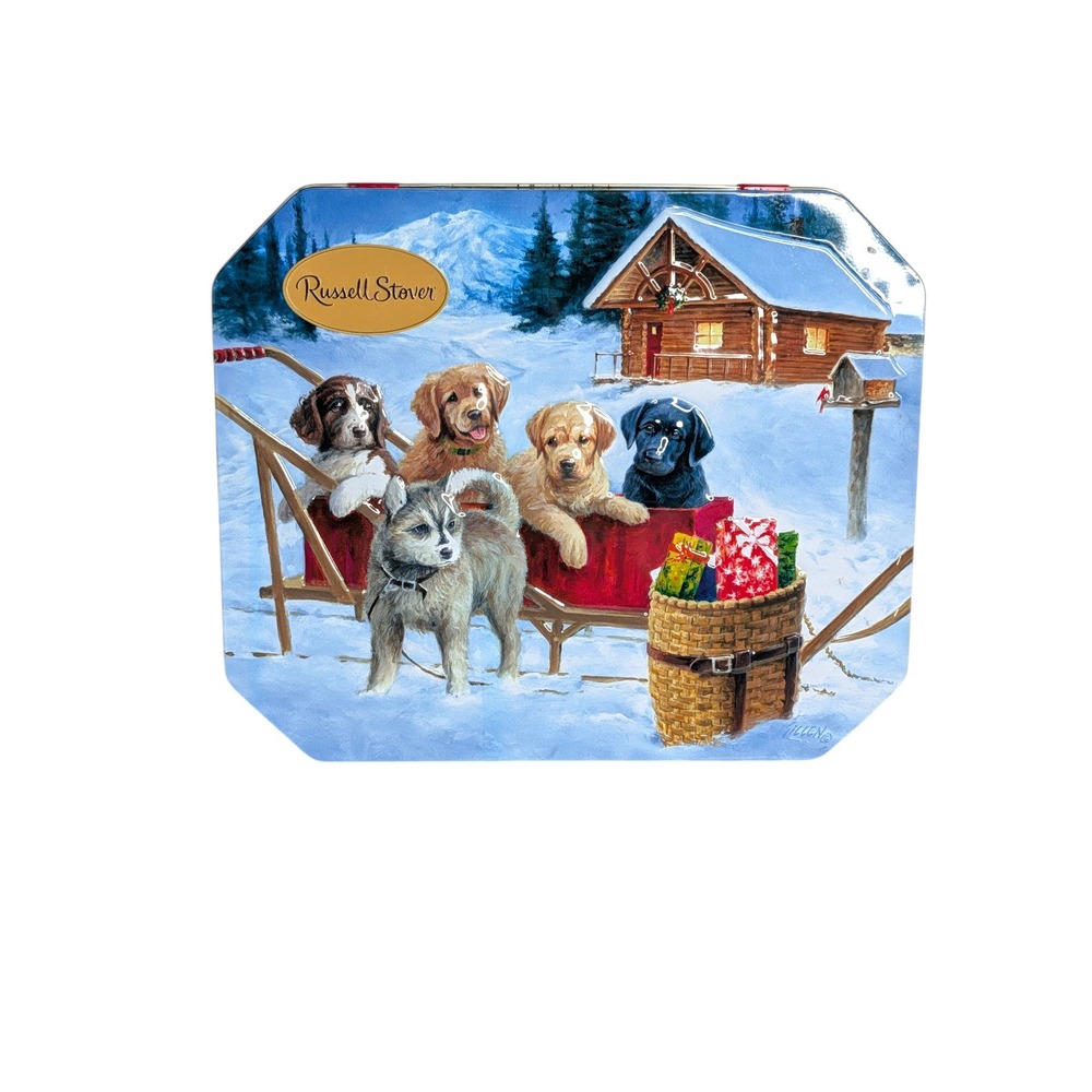Russell Stover North‎ Pole Express Puppy Sled Holiday Tin EMPTY James Killen Art
